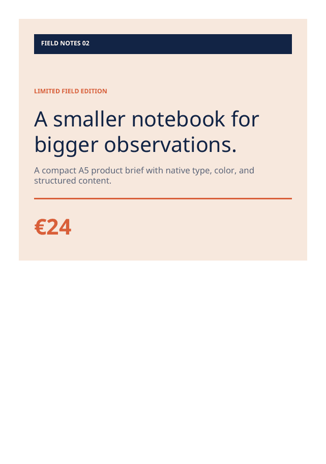 Warm beige cover of a compact notebook product brochure