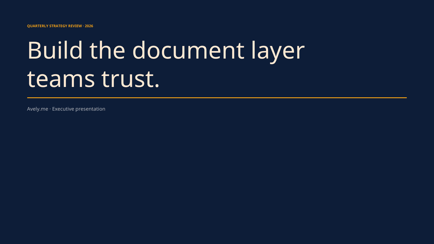 Cover slide from a dark blue 16:9 strategy presentation